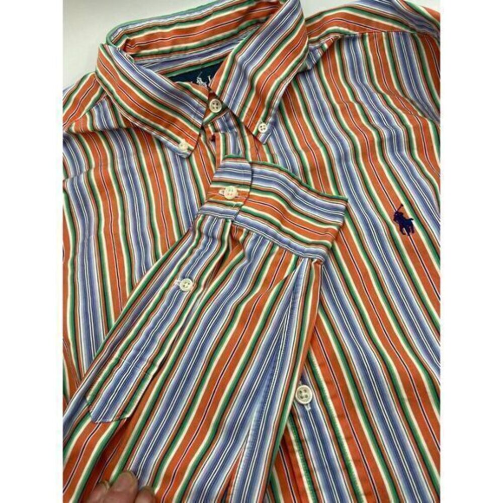 Ralph Lauren Mens Classic Fit Striped Shirt Orange Blue/Purple Green L